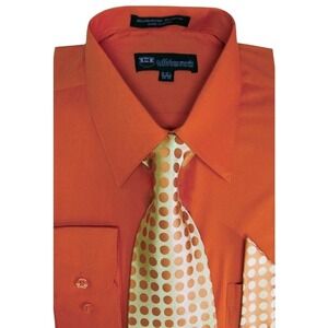 Milano Moda‎ Men's Orange Long Sleeve Dress Shirt with Tie Size 17/17.5- 34/35